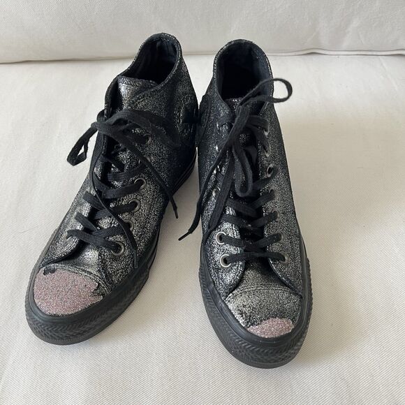 Converse Chuck Taylor All Star Hidden Heel Wedge Silver Black Sparkle - Picture 6 of 7